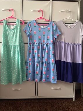 Girls' Tulip Print Blue Tiered Dress -